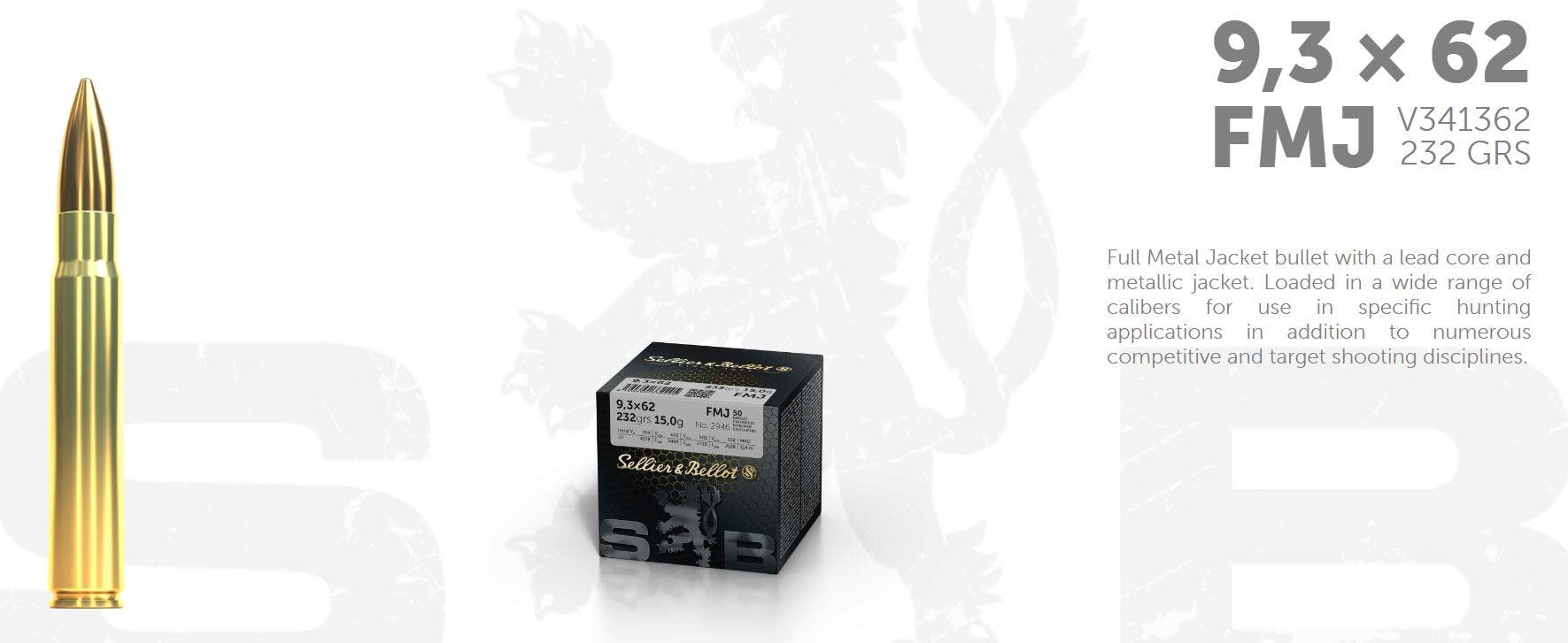 S&B 9,3x62 232G / 15,0 Gram FMJ, 50 ptr