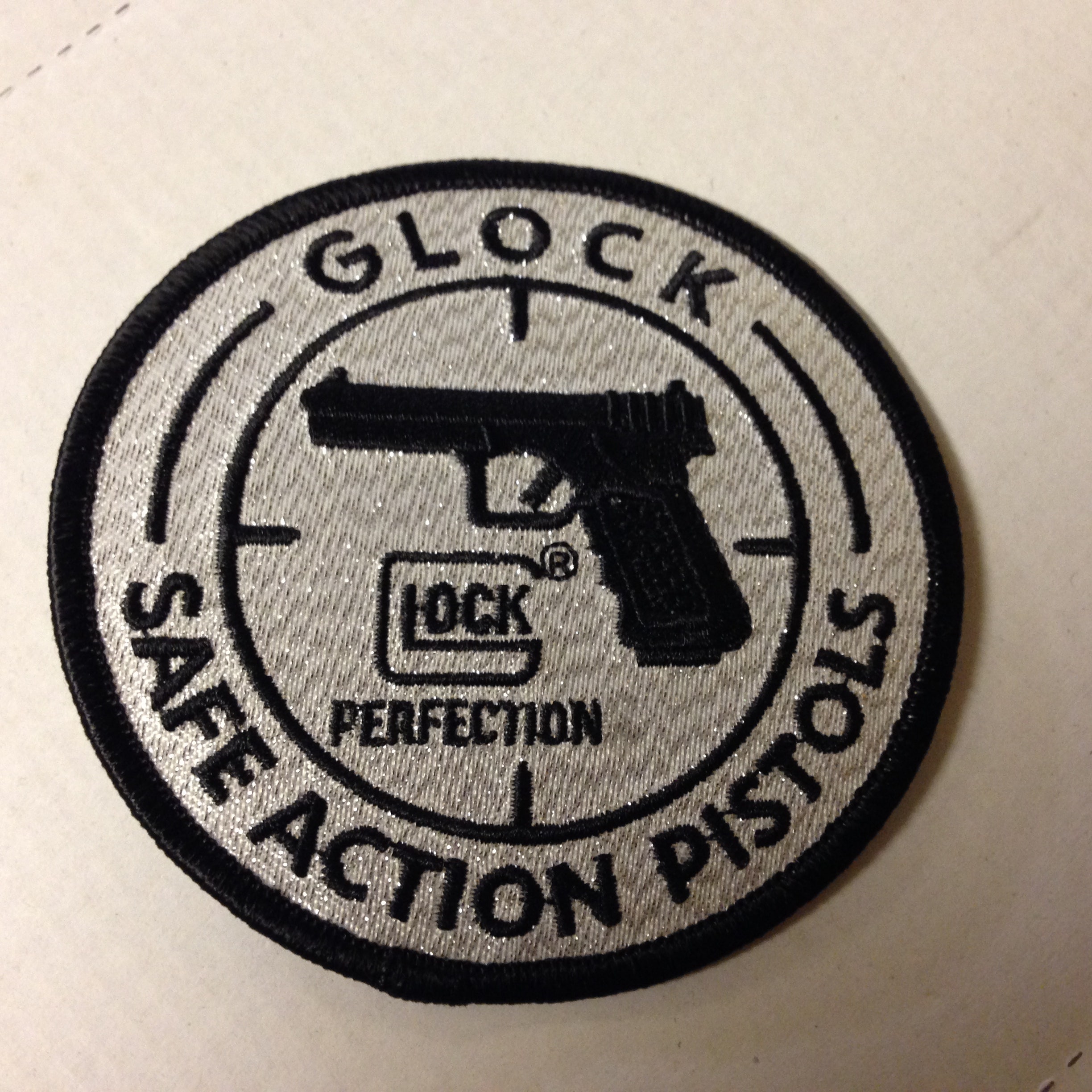 Glock Patch Silver/black, Tyg 9cm diameter
