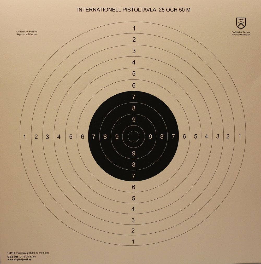 Nationell Pistoltavla med slitsar, 60x60 cm