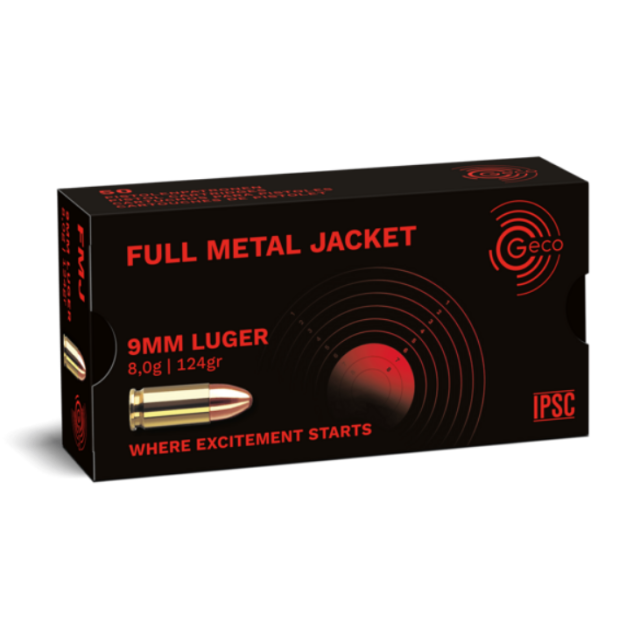 GECO 9x19 124 Grain FMJ, 50 ptr