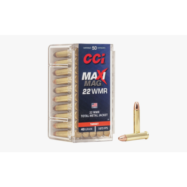 CCI RIMFIRE AMMUNITION 22 WMR MAXI-MAG TMJ 40GR 50