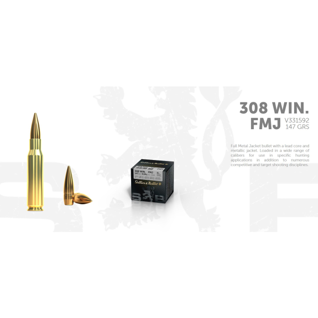S&B .308W 147G FMJ, 50 ptr (NATO Bullet Weight)