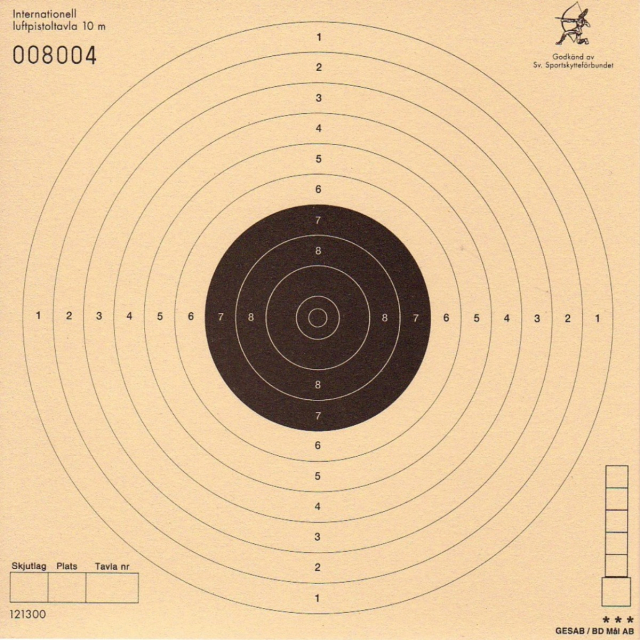 Luftpistoltavla samtliga ringar 17x17 cm, 250 st