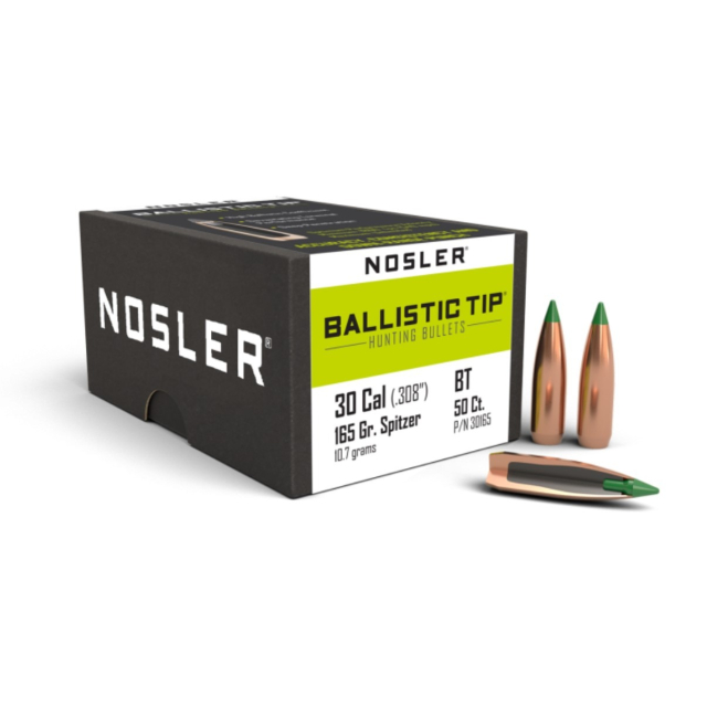 NOSLER Ballistic Tip Hunting .30 Cal (.308") 165 Gr Spritzer 50 kulor