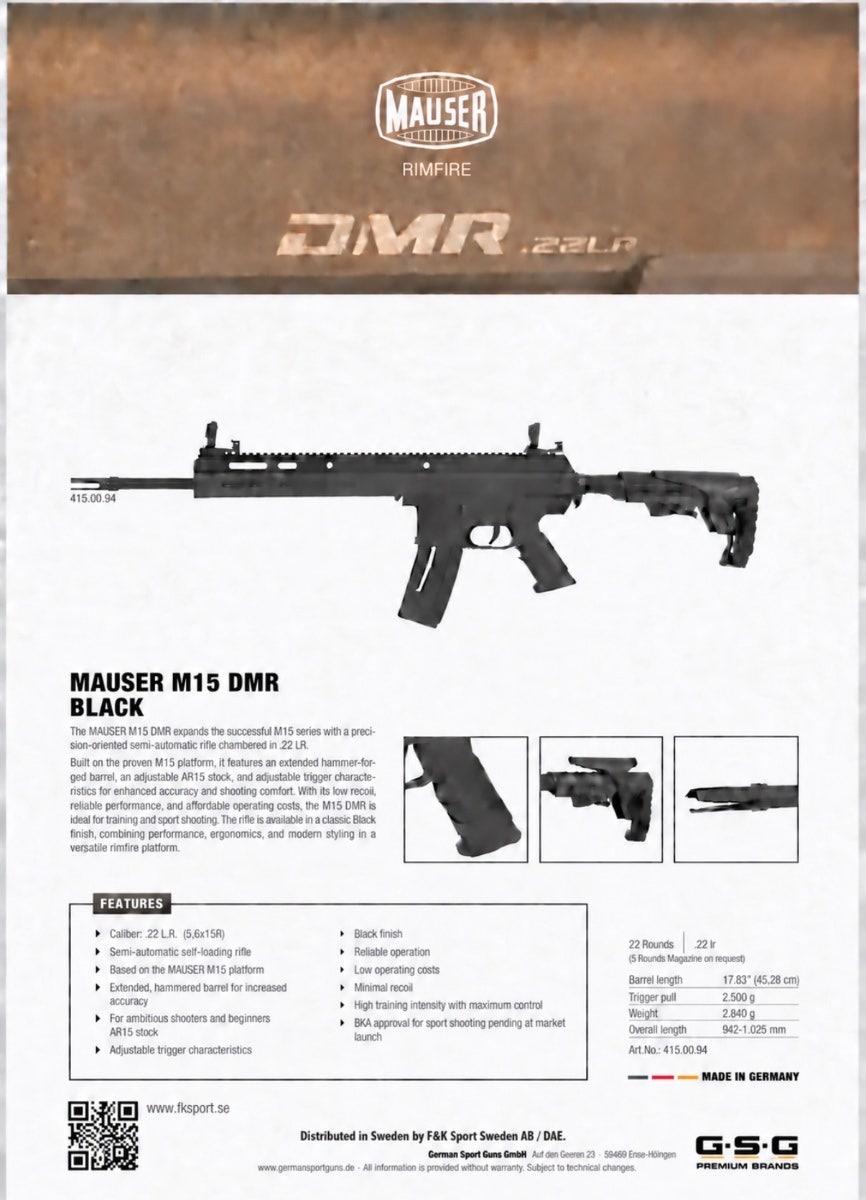 Mauser M-15 DMR Black .22 Lr 45cm 