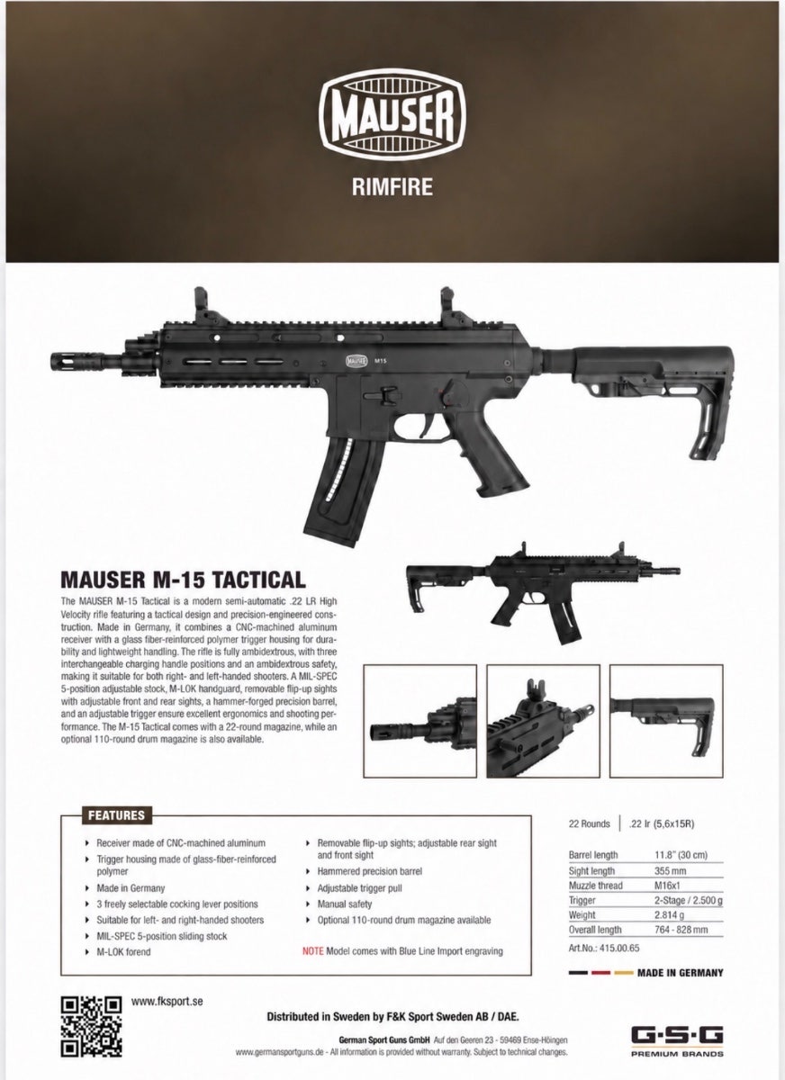 Mauser M15 Tactical Black .22Lr 30cm
