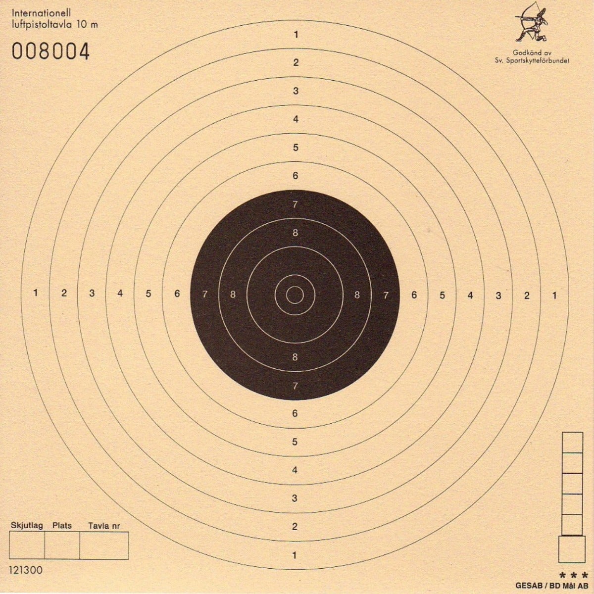 Luftpistoltavla samtliga ringar 17x17 cm, 250 st