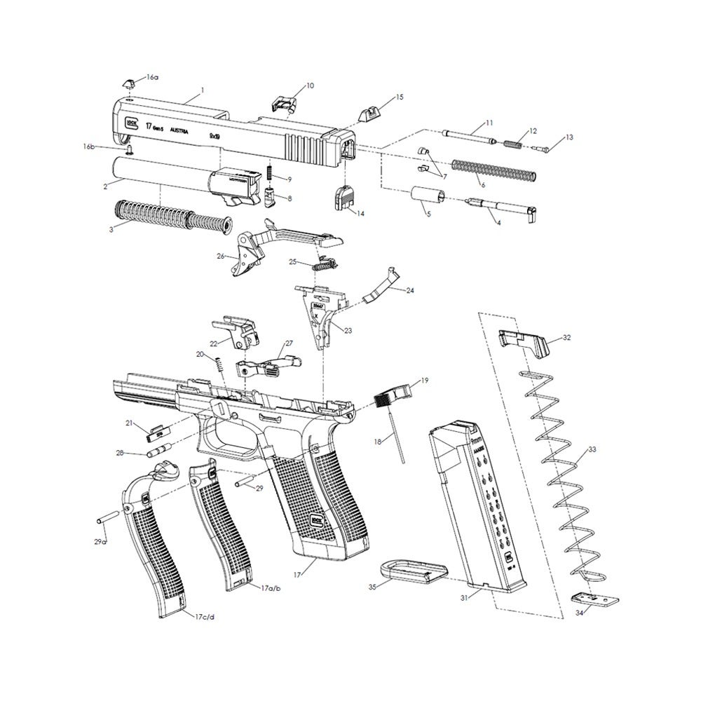Spare Parts to your Glock 45 pistol from factory